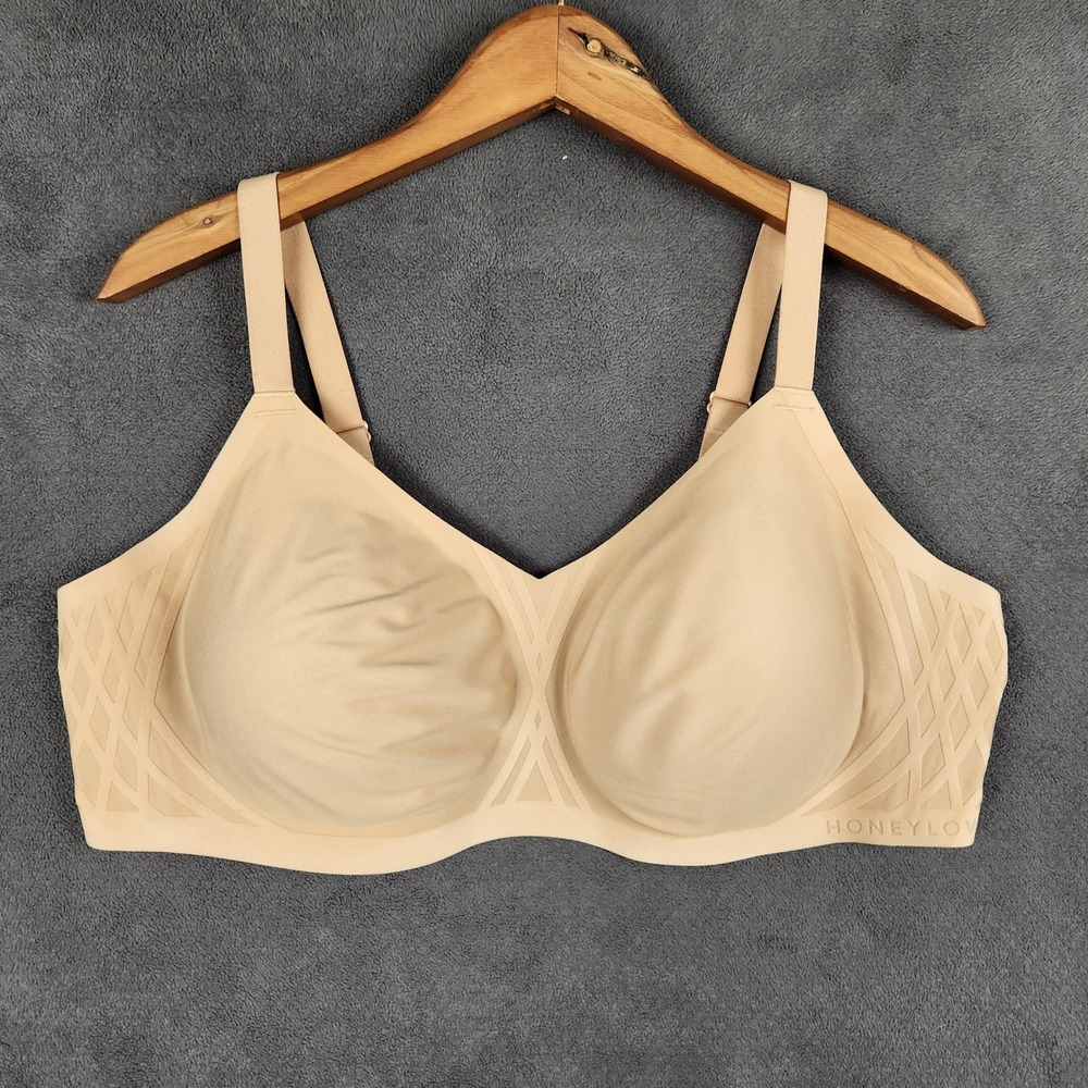 Honeylove Crossover V Neck Wireless Bra Womens 1X Sand Beige Adjustable Padded